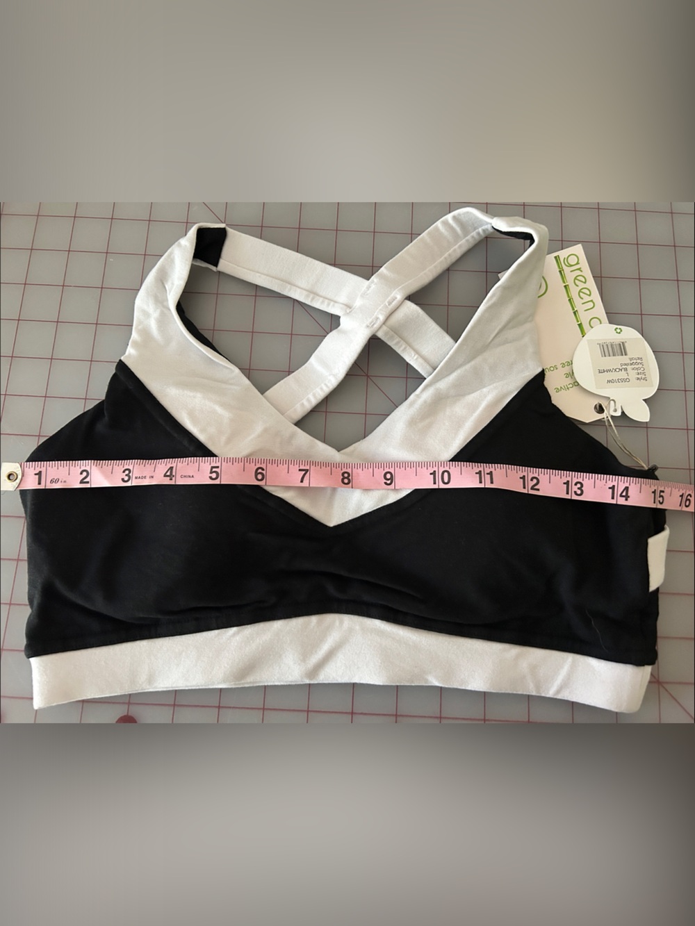 Green Apple Black and White Crossback Sports Bra - Picture 2 of 4